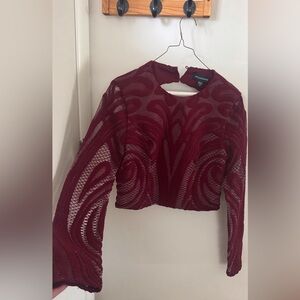 Stylestalker Burgundy Mesh Swirl Long-Sleeve Crop Top